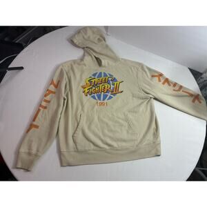 Street Fighter II Hoodie Men’s Medium 1991 Retro Capcom Beige Graphic Hoodie